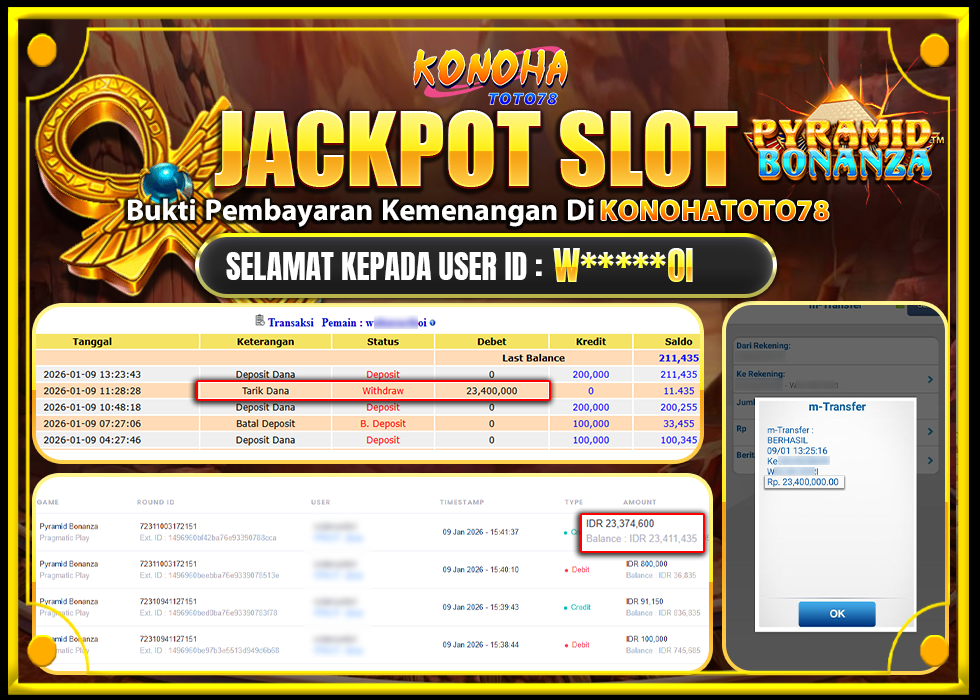 KONOHATOTO78 JACKPOT PYRAMID BONANZA Rp23.400.000, - LUNAS